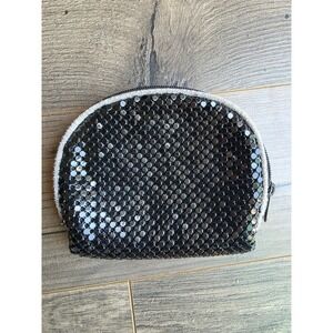 Black Metal Mesh Coin Purse Zippered Small Chainmail Wallet Pouch